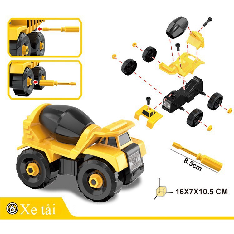 VEM DXV Xe ô tô đồ chơi bộ 6 xe Dự án mô hình mang lắp ráp kèm hộp chứa, nhựa ABS an toàn [Bảo hành 6 tháng] 12