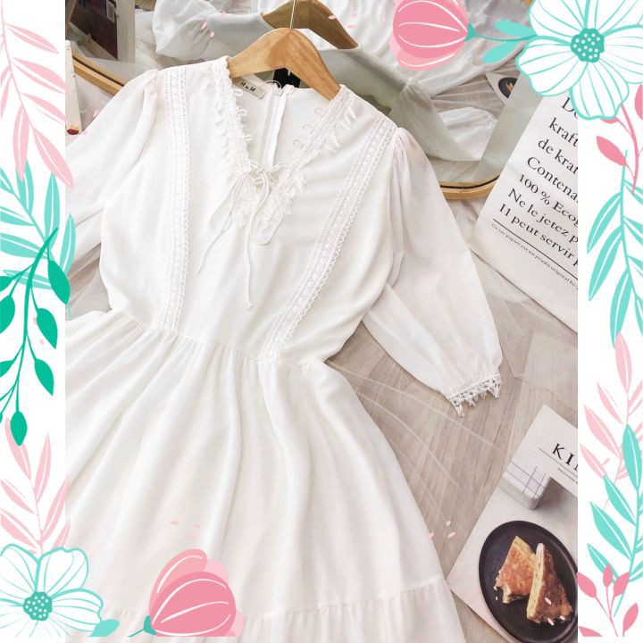 Vấy Đầm Maxi Trắng Dáng Dài Phối Ren Chup Ảnh, Đi Tiệc Siêu Đẹp | BigBuy360 - bigbuy360.vn