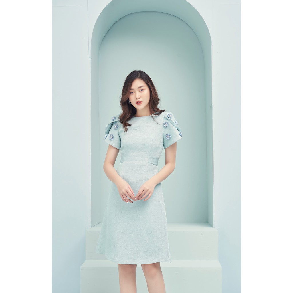 RẬP - Đầm Xanh Tay Đắp Nơ Eo - SPRING 02
