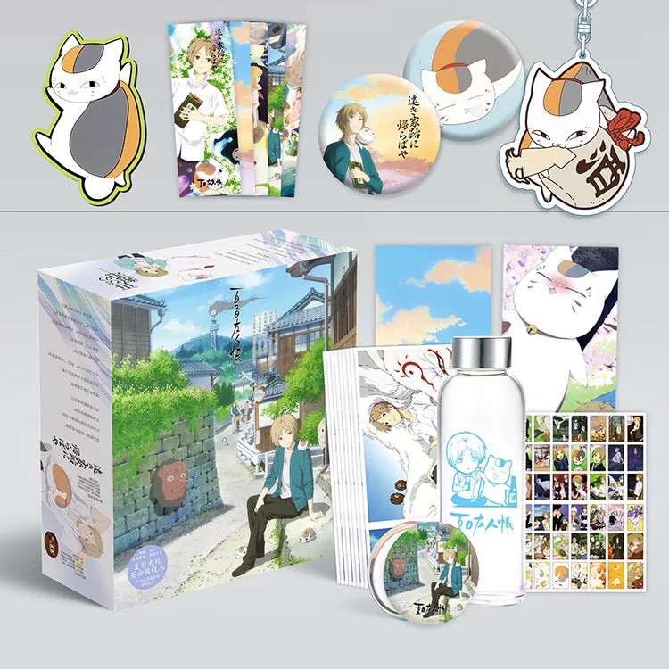 (200) Hộp Quà tặng anime Natsume hộp to có bình nước, ảnh dán, vòng tay, ảnh thẻ, postcard anime chibi