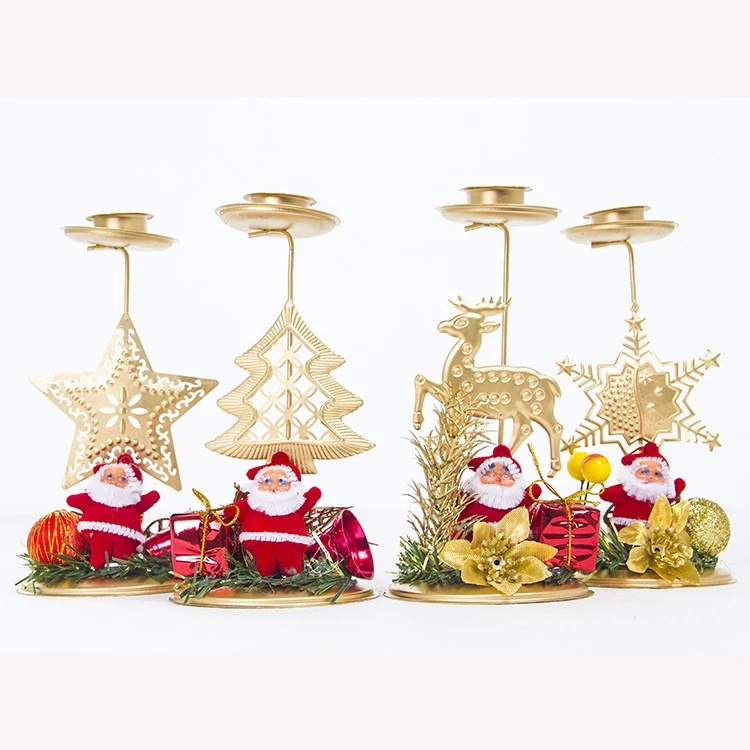 [Hàng Mới Về] Giá Đỡ Nến Để Bàn Hình Ông Già Noel Bằng Sắt Mạ Vàng Dễ Thương Sáng Tạo Phong Cách Châu Âu