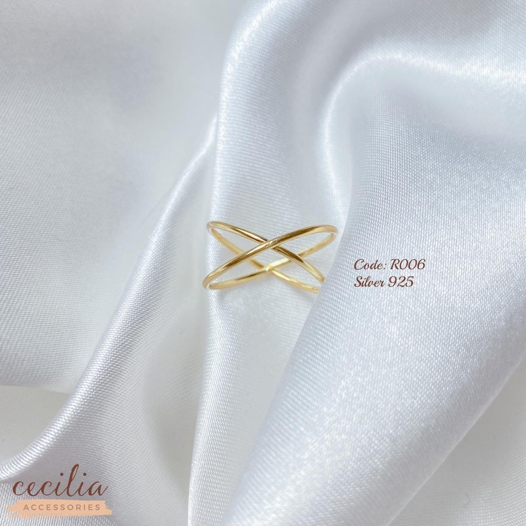 Nhẫn đơn giản thanh mảnh hình chữ X vàng bạc sang chảnh R006 R007