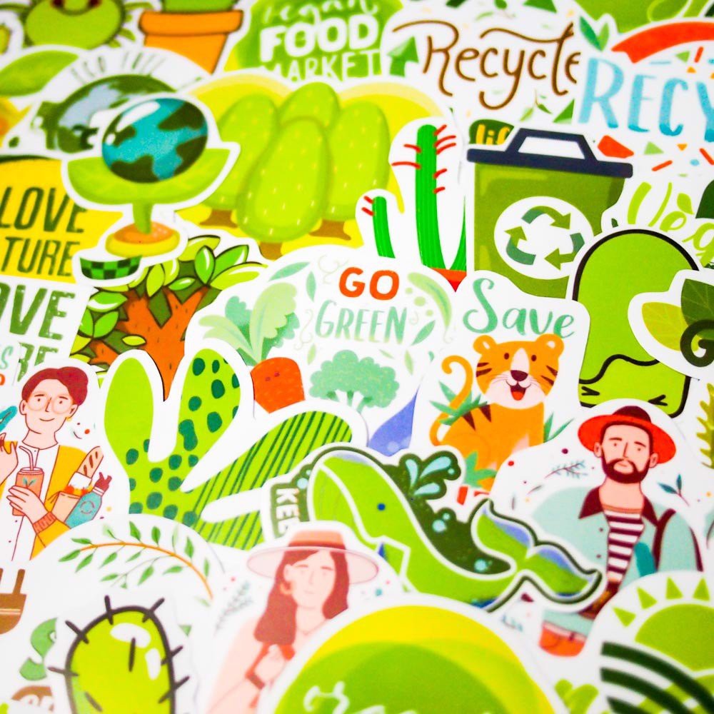Green Xanh lá - hộp set 100 sticker decal hình dán nón bảo hiểm , laptop, xe máy, ô tô - STICKER FACTORY