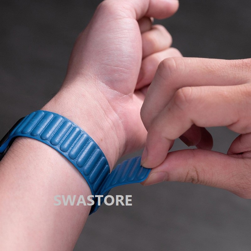 Dây da lõi thép nam châm siêu dính cho đồng hồ Apple Watch series 7 6 5 4 3 2 1 SE SWASTORE