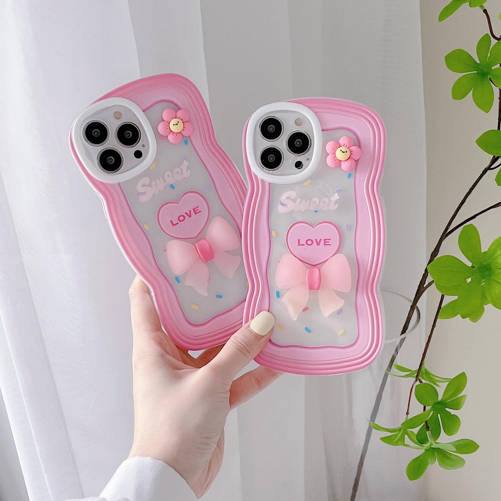 Ốp Điện Thoại Tpu Mềm Chống Sốc Chống Rơi Đính Nơ Màu Hồng 3D Cho iPhone 11 12 13 pro max xr x xsmax