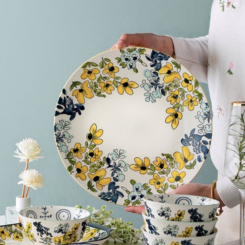 Set bát đĩa ăn sáng họa tiết hoa mai vàng