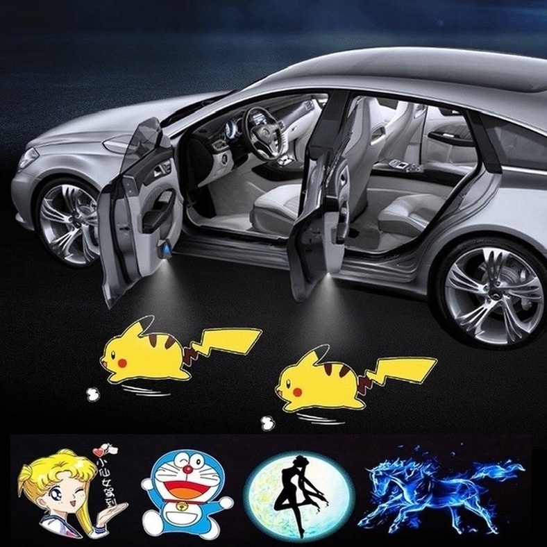 Đèn led không dây chiếu laser hoạt hình nhiều mẫu tùy chọn gắn cửa xe hơi