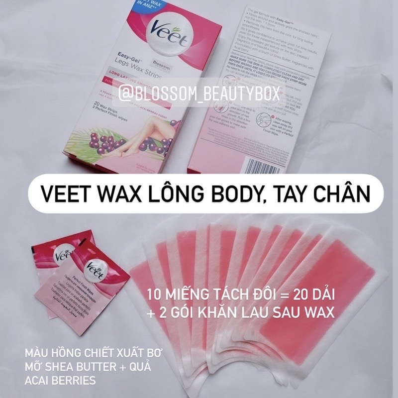 [20 miếng] Tẩy lông WAX giấy VEET wax strips cho tay, chân, body, bikini
