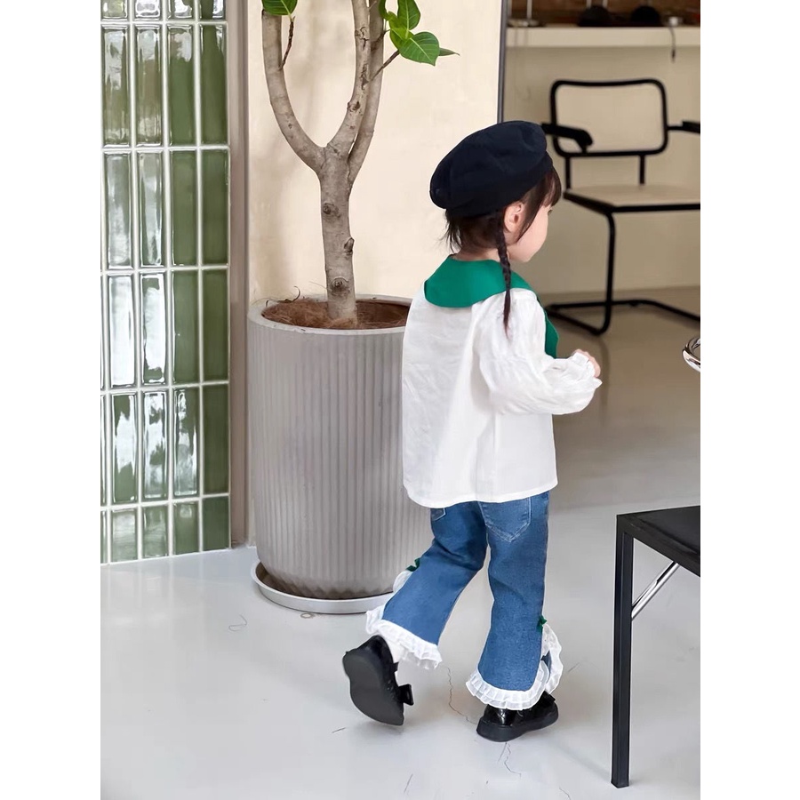 Set Áo Sơ Mi + Quần Jean Năng Động Thời Trang Cho Bé Gái