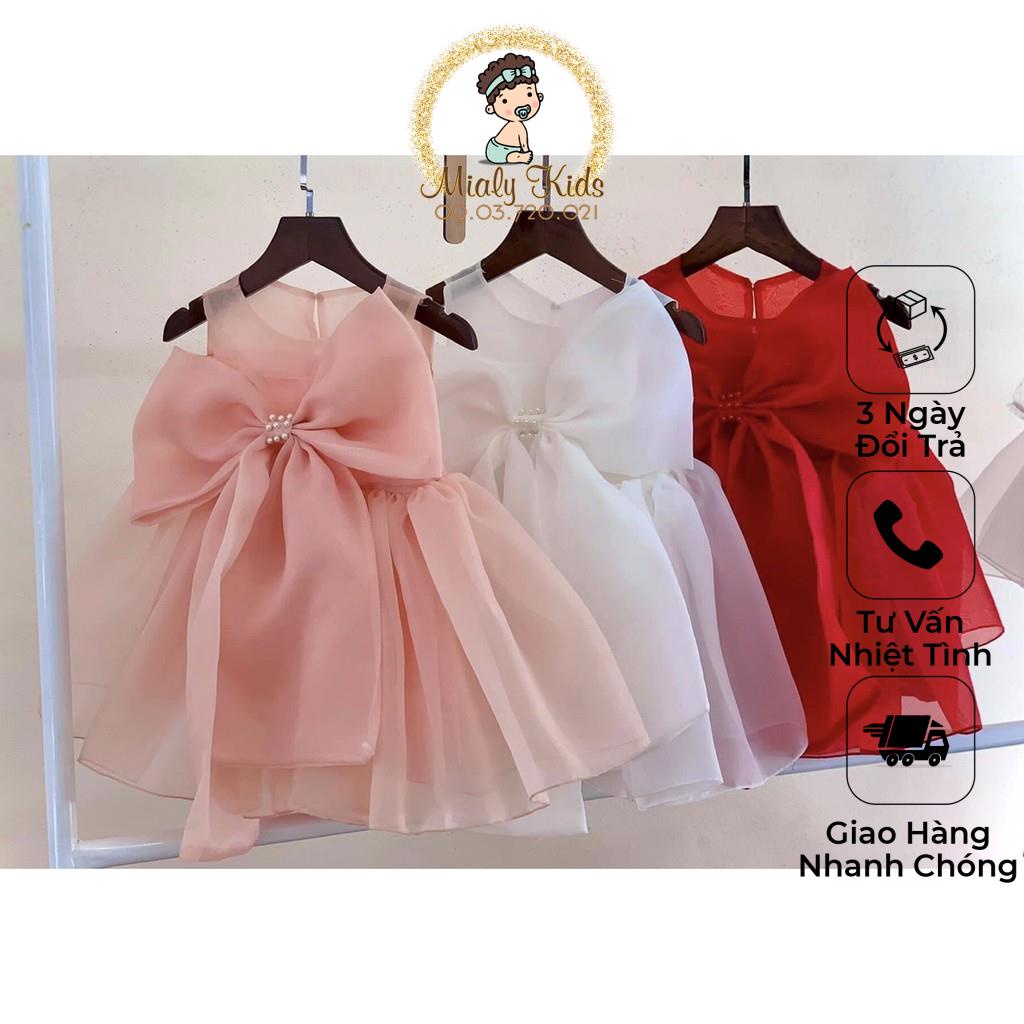 Đầm công chúa bồng bềnh kết hoa xinh cho bé gái (7-24kg) - chất voan nhẹ nhàng điệu đà màu sáng tươi sáng