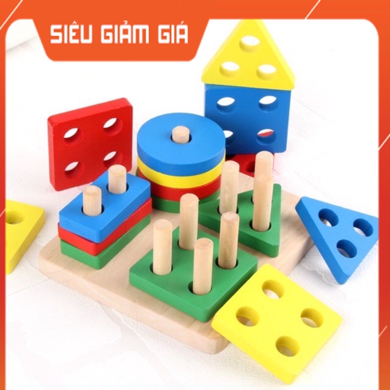 Bộ thả khối đa sắc màu tròn, vuông, tam giác, cho bé