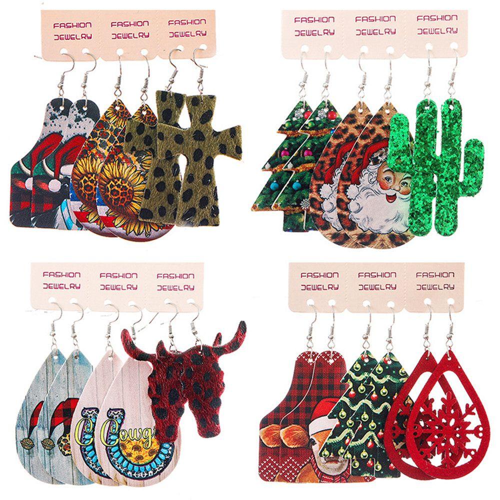 Set 3 Đôi Bông Tai Da Hình Ông Già Noel Thời Trang Giáng Sinh