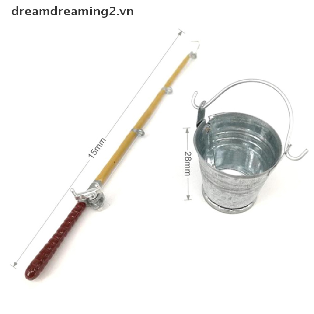 Set cần câu cá và xô nước mini bằng kim loại tỉ lệ 1:12 chất lượng cao dành cho trang trí nhà búp bê