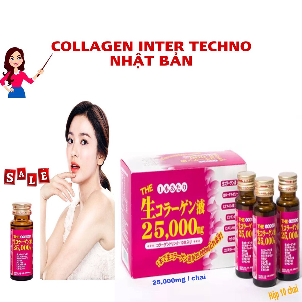 Collagen nước Nhật Bản Inter Techno 25000mg giúp trẻ hóa da, tăng cường sức khỏe, hộp 10 chai.