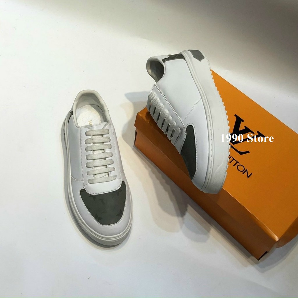 Giày thể thao nam, giày sneaker pha da đế bằng buộc dây nam nữ màu trắng đế cao su độn chống trượt | BigBuy360 - bigbuy360.vn