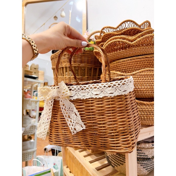 Làng nghề xuất khẩu túi mây cầm tay chụp ảnh hoặc cắm hoa siêu xinh