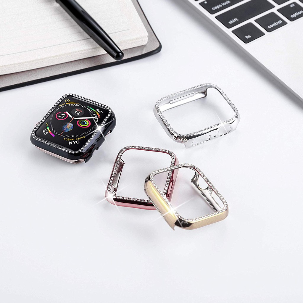 Khung ốp mặt đồng hồ đính đá sang trọng cho apple watch 6 40mm 44mm 38mm 42mm series 6 5 4 3 2 1