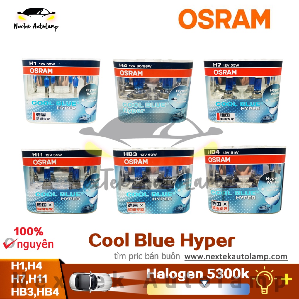 OSRAM Cool Blue Hyper H1 H4 H7 H11 9005 HB3 9006 HB4 5300K Đèn pha ô tô Halogen Bóng đèn sương mù đèn cảm ứng