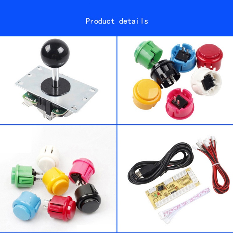 Bộ Nút Bấm Điều Khiển Chơi Game Màu Đen Có Đèn LED Kết Nối USB DIY