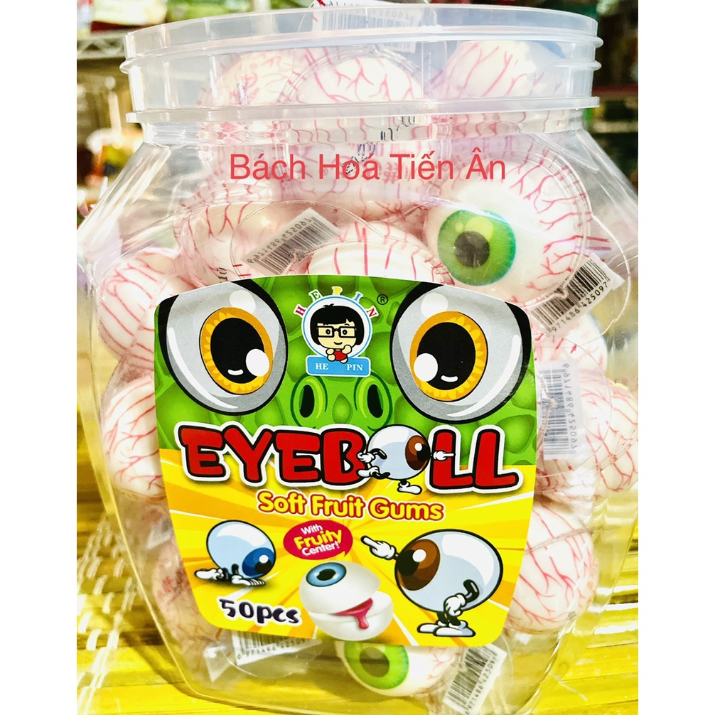 3 Viên Kẹo Dẻo Con Mắt Eyeballs Và Basketball  Có Nhân bên trong Soft Fruit Gums HEPIN viên to