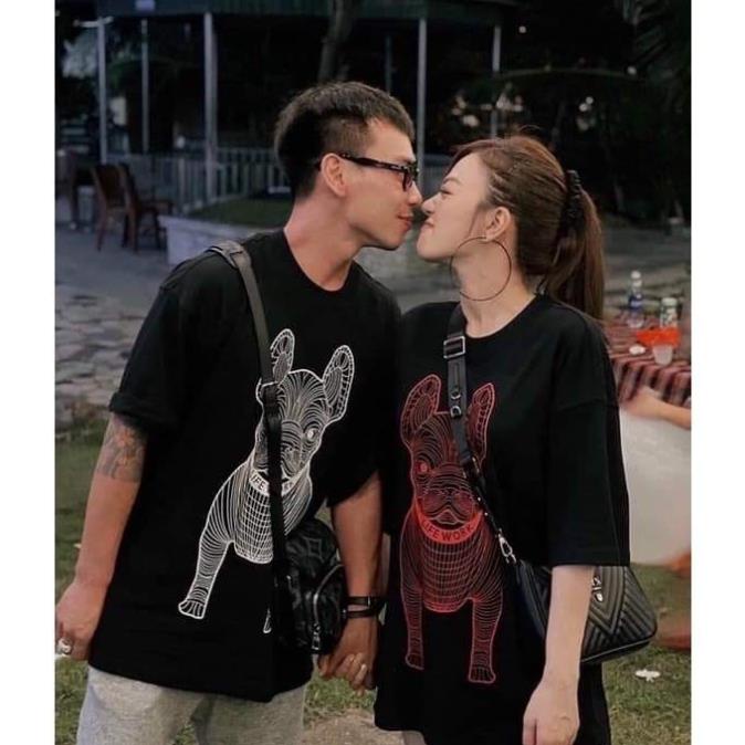 Áo thun nữ TUVYSHOP áo phông cotton hình chó in nổi PET 5D màu đen trắng hồng