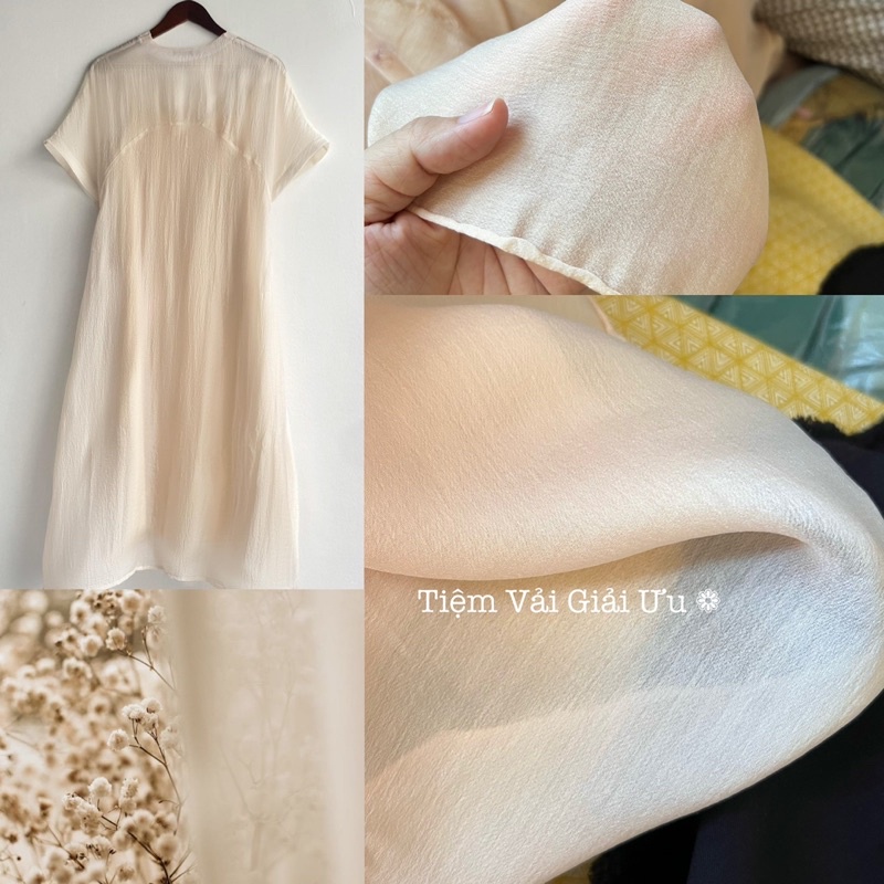 Vải Tơ Crep Màu Kem