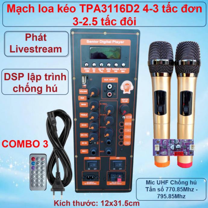 Mạch loa kéo TPA3116D2 150W LIVESTREAM- DSP lập trình chống hú loa kéo 4 – 3 tấc ĐƠN hoặc 3 – 2.5 tấc ĐÔI Kèm Mi