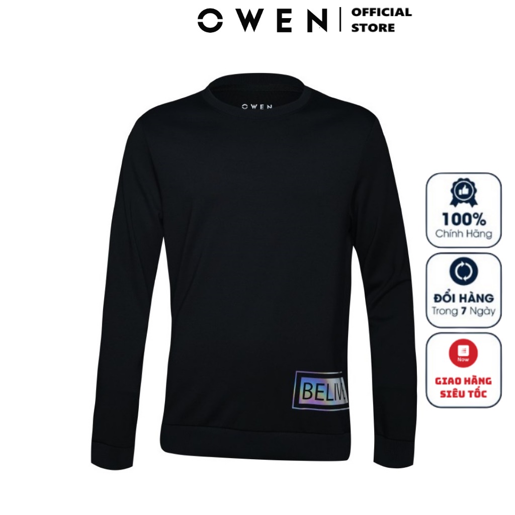 Áo Thun Dài Tay Áo Thu Đông Nam Cao Cấp OWEN HD23287 Cổ Tròn Tay Và Gấu Áo Suông Màu Đen Chất Visco Mềm Mại Thoáng Khí