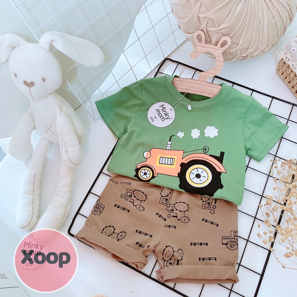 Sale !!! Bộ Cộc Tay Cotton 100% Hàng Minky Mom In Họa Tiết Khủng Long Xanh-Cần Cẩu (8-18kg) (1412)_Shop Phúc Yến