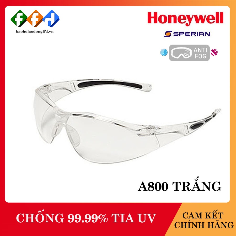 Kính bảo hộ Honeywell A800 Trắng Kính chống tia UV, chống bụi, chống trầy xước, dùng trong lao động, đi xe máy