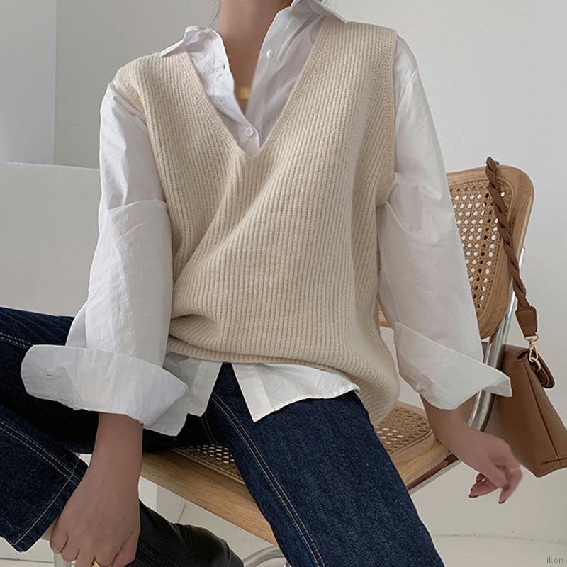 Áo len không tay cổ chữ v dáng rộng plus size thời trang mùa thu dành cho nữ | BigBuy360 - bigbuy360.vn
