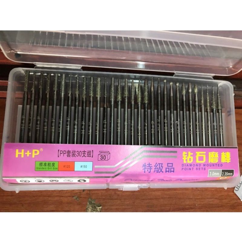 bộ 30 Mũi Mài Kim Cương Cán 3mm đủ kiểu H+P