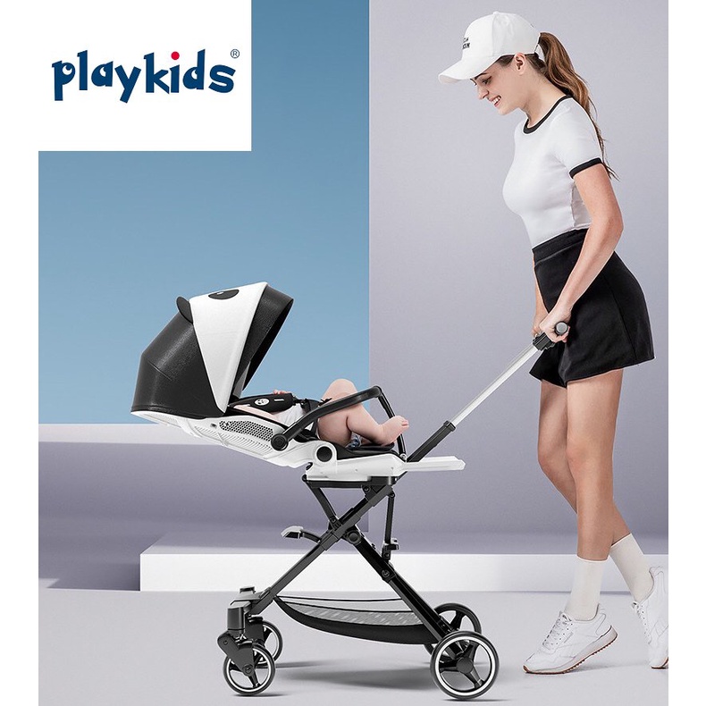 Xe đẩy du lịch gấp gọn 4 bánh 2 chiều 3 tư thế Playkids X6-3, ghế xoay 360 độ ngả 175 độ, dành cho bé 0 - 6 tuổi