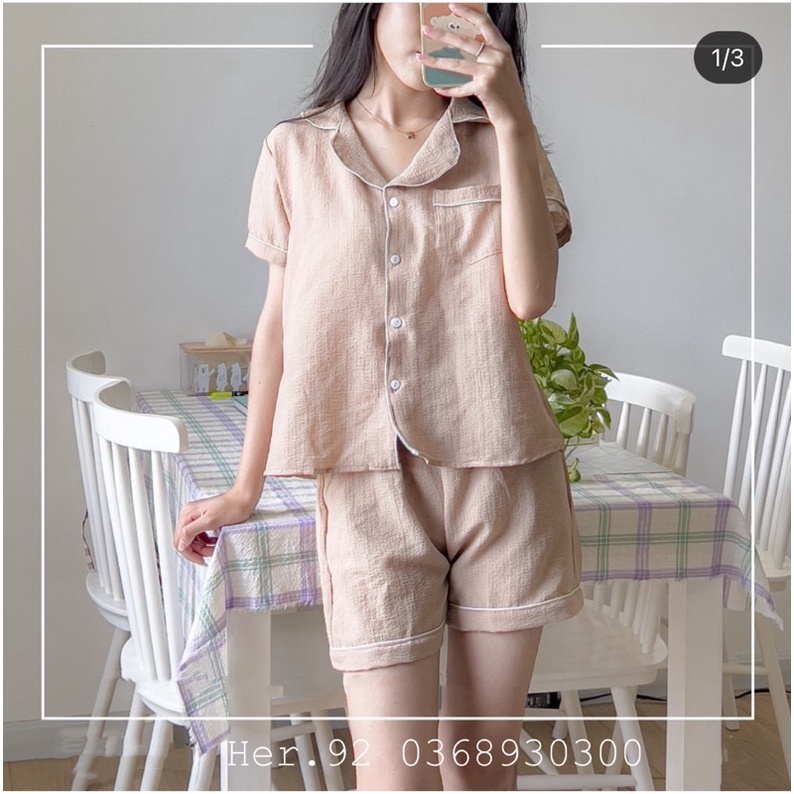 Bộ pijama chất đũi xinh phong cách Hàn Quốc đồ ngủ xinh cho mùa hè siêu mát