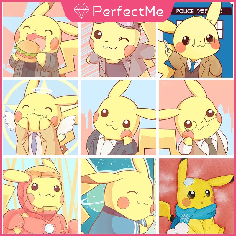 Bộ Tranh Đính Đá 5D Tự Làm Hình Pikachu Hoạt Hình 30x30cm Trang Trí Nhà Cửa