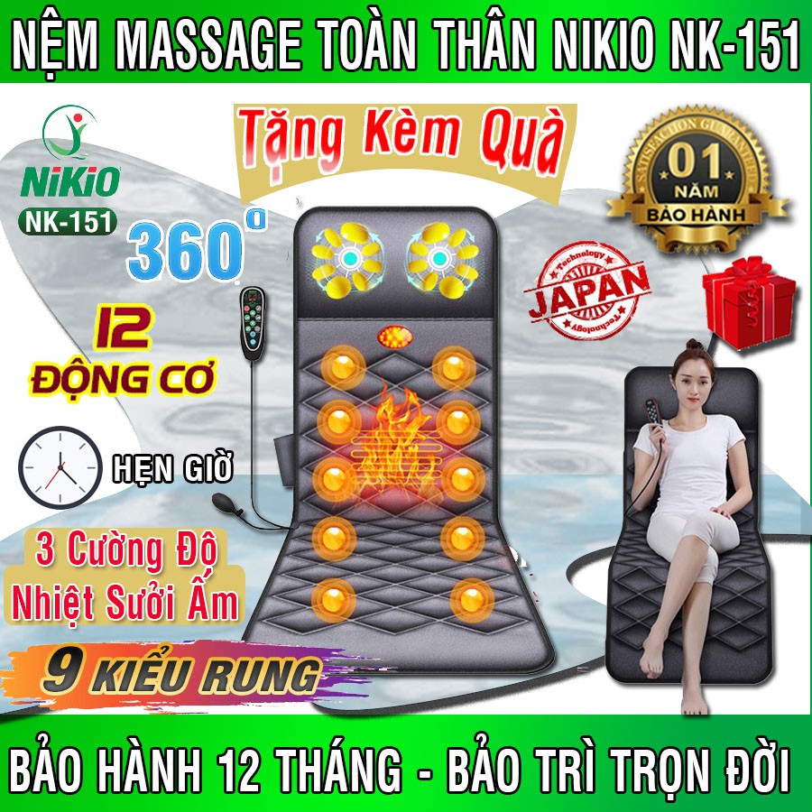 [Chính Hãng NIKIO] Nệm Massage Toàn Thân Hồng Ngoại Có Gối Mát Xa Cổ Nikio NK-151 - Được Nhiều Người Mua Nhất Shop