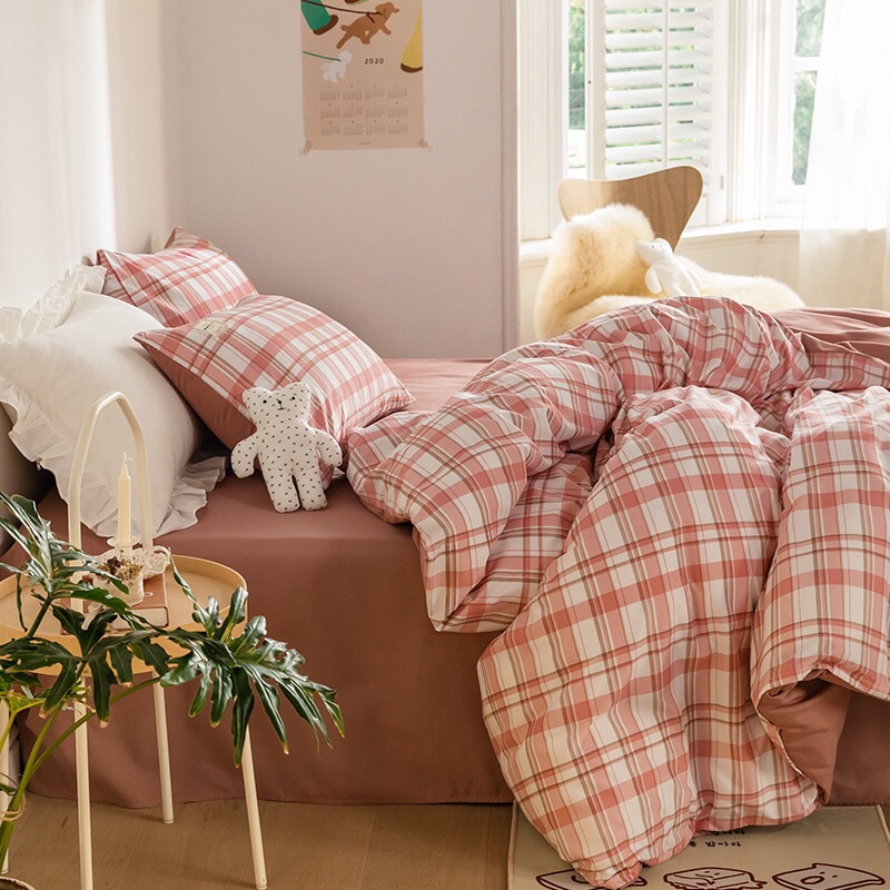 Bộ Chăn Ga Gối ❤️ Cotton tici kẻ đủ size ga giường cotton đũi phong cách Hàn Quốc nhập khẩu Mượt Decor