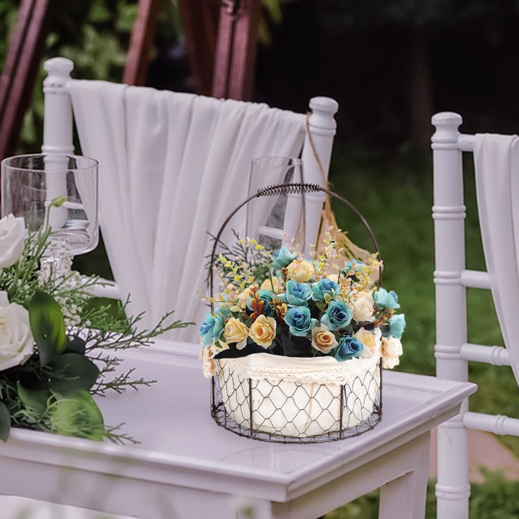 Giỏ Hoa Tròn Bằng Kim Loại Trang Trí Nhà Cửa Phong Cách Retro