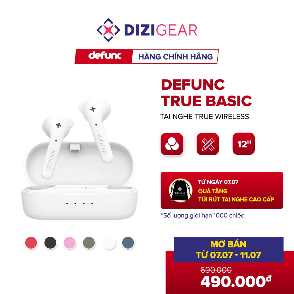 Tai Nghe True Wireless Defunc True Basic, Bluetooth 5.0, Cảm Ứng, Kháng Nước IPX4, Nghe Đến 12H - Chính Hãng BH 12 Tháng