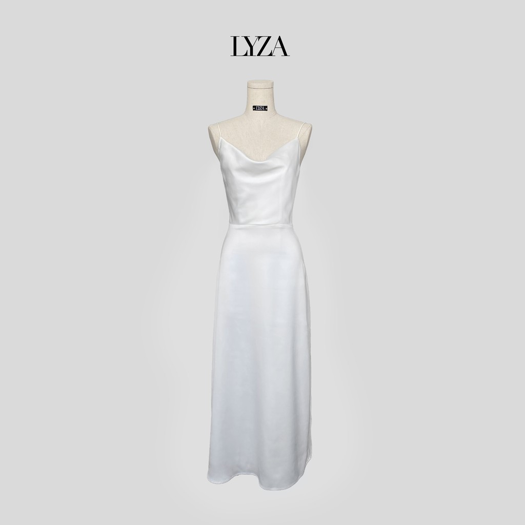 LYZA - Đầm Satin Trắng Cổ Đổ