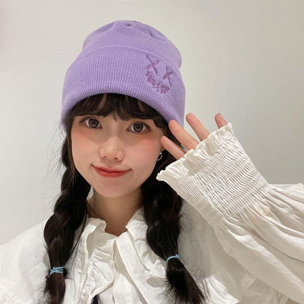 VANES1 Mũ Len Họa Tiết Mặt Cười Vui Nhộn Phong Cách Hàn Quốc Thời Trang Thu Đông Cho Nam