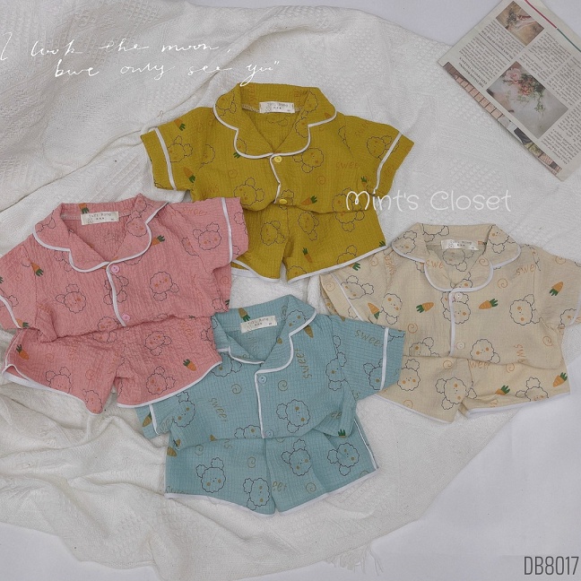 Đồ Bộ Pijama Thỏ Cổ Bèo Cho Bé Gái Size Từ 5 tháng - 3 Tuổi MINTSCLOSET Mint's Closet - DB8017