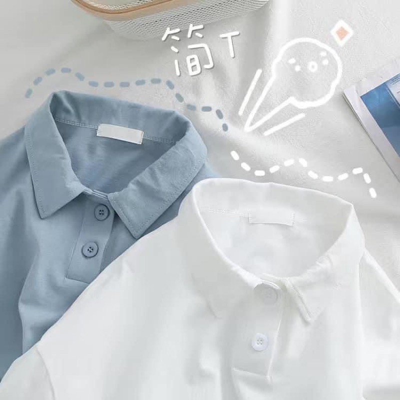 Áo polo ngắn tay phong cách Hàn Quốc dành cho nữ , Áo thun form rộng unisex polo cổ bẻ dáng rộng