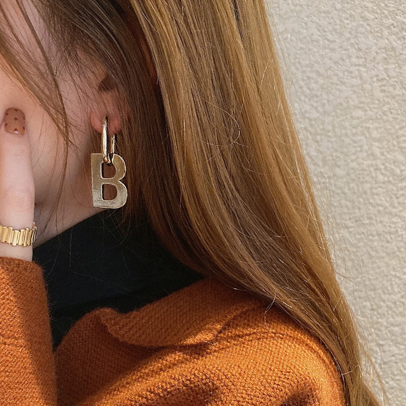 Khuyên Tai Kim Loại Hình Chữ B Đơn Giản Phong Cách Hàn Quốc