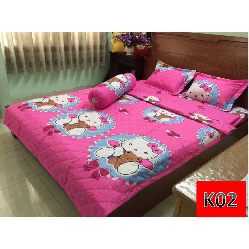 Set chăn drap gối 5 món Hello Kitty 1m6x2mx10cm nhiều mẫu