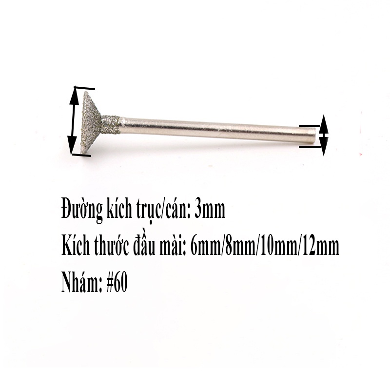 Bộ 10 mũi cắt hình chữ T/Mũi Đinh (Mã H) chân cán 3mm chuyên dụng mài, cắt đá thô, đá cảnh, chạm tượng