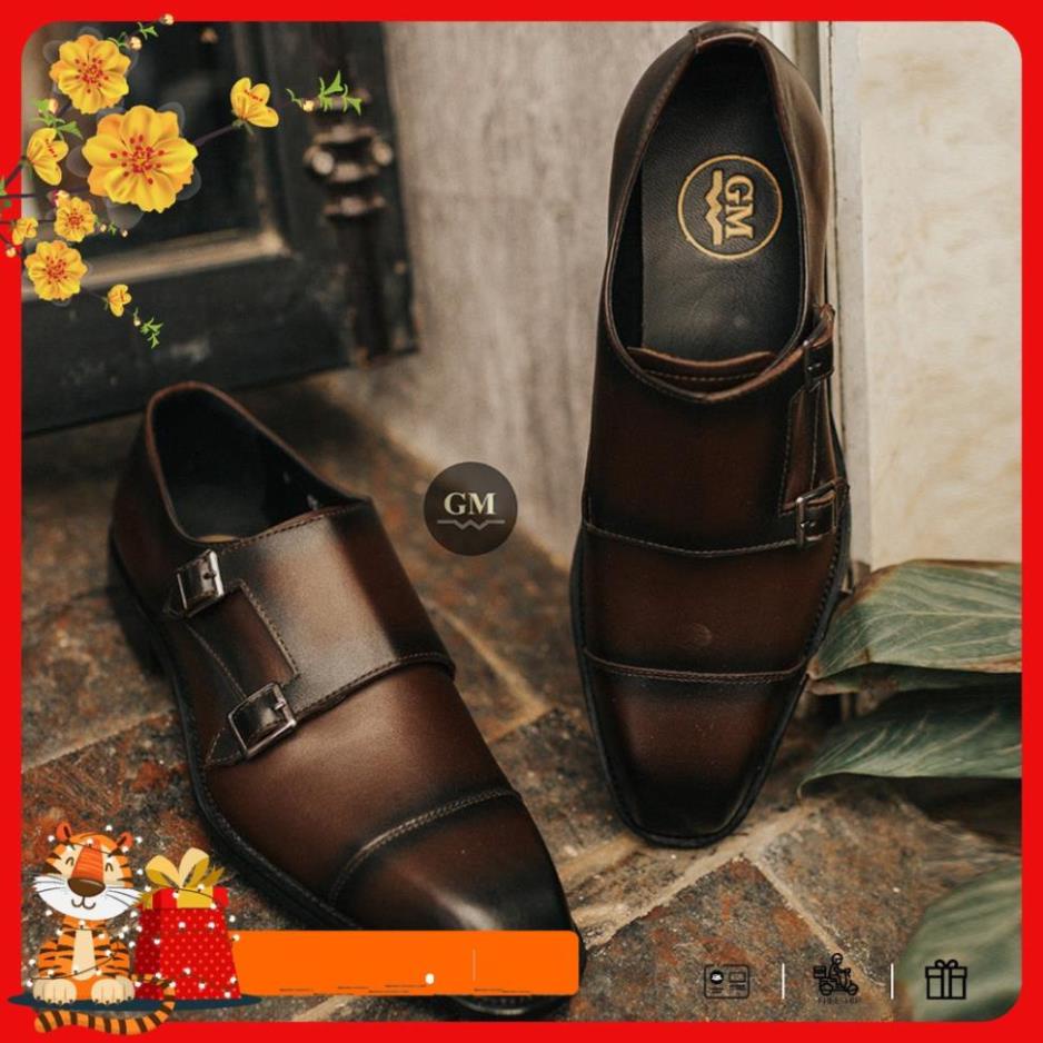 Giày tây nam công sở cao cấp đế phíp da bò thật bảo hành 1 năm kiểu dáng Double Monkstrap - Mã T157