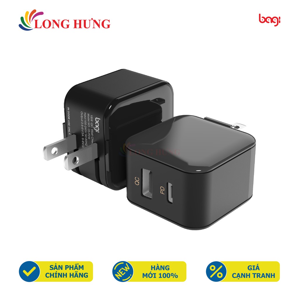 [Mã SKAMSALE06 giảm 10% đơn 150k] Cốc sạc Bagi 1USB 1Type-C 18W CE-PD18 - Hàng chính hãng