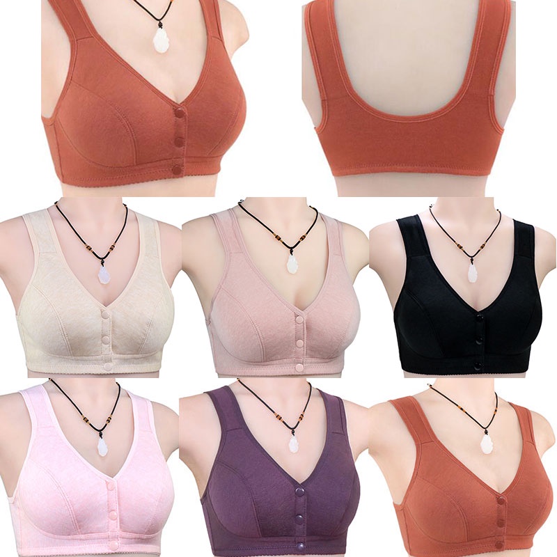Áo ngực cotton mềm màu trơn cài nút phía trước cho nữ