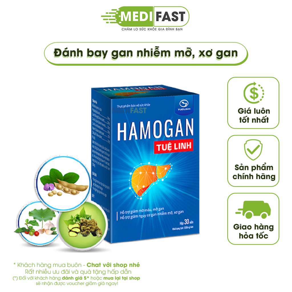 Hamogan Tuệ Linh - Hỗ trợ giải độc gan, giảm mỡ máu - Hộp 30 viên - từ thảo dược